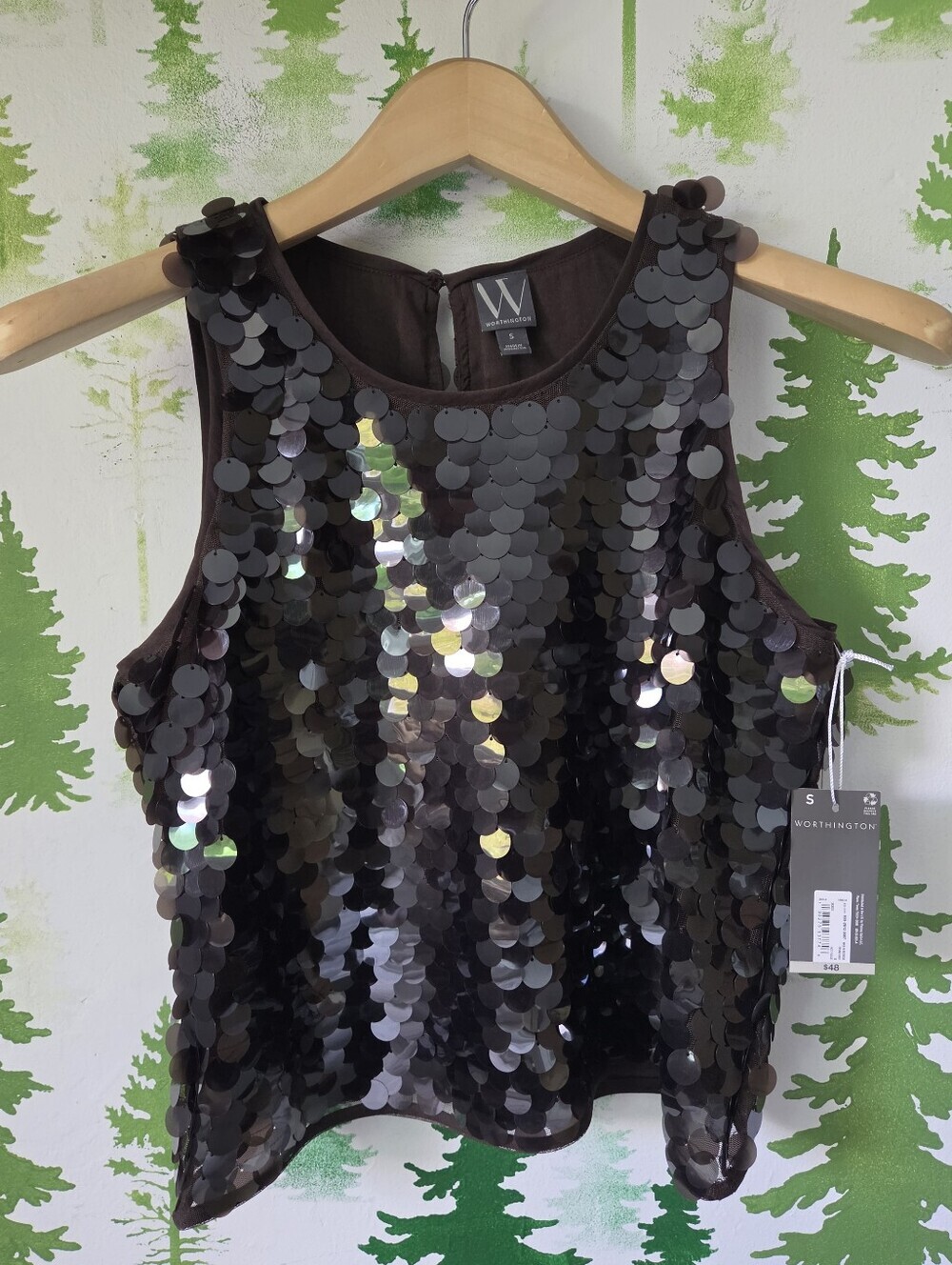 Worthington Black Sequin Sleeveless Tank Top
